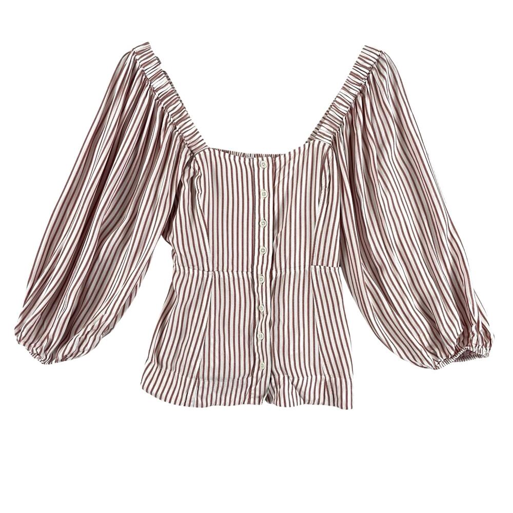 CABI Women’s Carnival Top #5890 Striped Puff Sleeve Blouse SZ XS Peasant